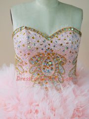 Glittering Beading and Ruffles Sweet 16 Quinceanera Dress Baby Pink Lace Up Sleeveless Brush Train