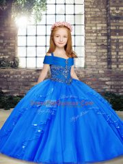 High Quality Blue Sleeveless Tulle Lace Up Kids Formal Wear for Party and Sweet 16 and Wedding Party