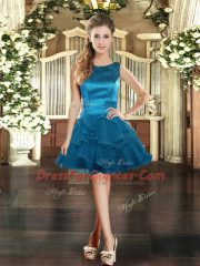 Low Price Floor Length Teal Quinceanera Gown Tulle Sleeveless Ruffles