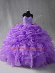 Custom Design Sweetheart Sleeveless Organza Ball Gown Prom Dress Beading and Ruffles and Pick Ups Lace Up