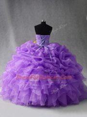 Custom Design Sweetheart Sleeveless Organza Ball Gown Prom Dress Beading and Ruffles and Pick Ups Lace Up