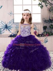 Sleeveless Lace Up Floor Length Beading and Ruffles Pageant Dress Womens