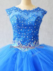 Sleeveless Brush Train Beading and Lace Lace Up Quince Ball Gowns