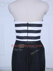 Artistic Sleeveless Satin Brush Train Lace Up Prom Evening Gown in White And Black with Ruching