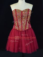 Charming Mini Length Wine Red Prom Dress Sweetheart Sleeveless Lace Up