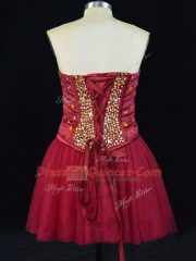 Charming Mini Length Wine Red Prom Dress Sweetheart Sleeveless Lace Up