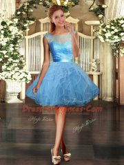 Discount Scoop Sleeveless Tulle Prom Dresses Lace and Ruffles Backless