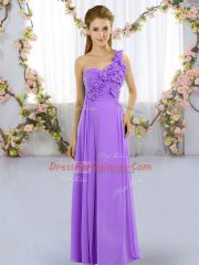 Empire Quinceanera Court of Honor Dress Lavender One Shoulder Sleeveless Floor Length Lace Up