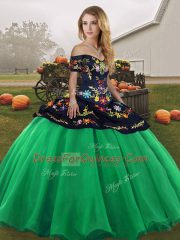 Custom Design Tulle Sleeveless Floor Length Sweet 16 Dress and Embroidery