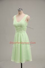 Glorious V-neck Sleeveless Prom Dress Mini Length Ruching Yellow Green Chiffon