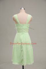Glorious V-neck Sleeveless Prom Dress Mini Length Ruching Yellow Green Chiffon