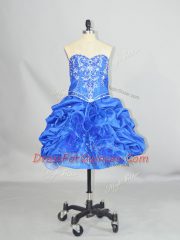 Beauteous Blue Sweetheart Neckline Beading and Ruffles and Pick Ups Dress for Prom Sleeveless Lace Up