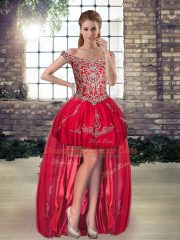 Fashion Red Sleeveless Tulle Lace Up Prom Dress for Prom and Party