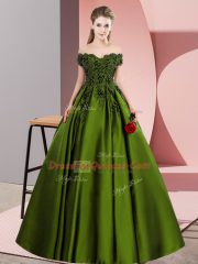 Pretty Floor Length Olive Green Quinceanera Gowns Satin Sleeveless Lace