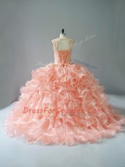 Lace Up Sweet 16 Quinceanera Dress Peach for Sweet 16 and Quinceanera with Beading and Ruffles