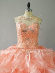 Lace Up Sweet 16 Quinceanera Dress Peach for Sweet 16 and Quinceanera with Beading and Ruffles