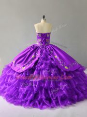 Pretty Purple 15th Birthday Dress Sweet 16 and Quinceanera with Embroidery and Ruffles Sweetheart Sleeveless Lace Up