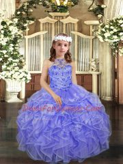 Popular Lavender Ball Gowns Beading and Ruffles Little Girls Pageant Dress Lace Up Organza Sleeveless Floor Length