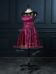Fashion Scoop Cap Sleeves Backless Dress for Prom Hot Pink Printed