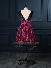 Fashion Scoop Cap Sleeves Backless Dress for Prom Hot Pink Printed