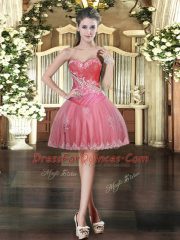 Sweetheart Sleeveless Lace Up Coral Red Tulle