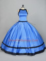 Beautiful Scoop Sleeveless Satin Vestidos de Quinceanera Ruching Lace Up