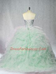 Beading and Ruffles 15 Quinceanera Dress Apple Green Lace Up Sleeveless Brush Train