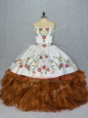 Custom Fit Ball Gowns 15 Quinceanera Dress Brown Sweetheart Organza Sleeveless Floor Length Lace Up