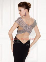 Fantastic Black V-neck Backless Beading Brush Train Sleeveless