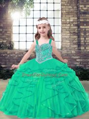 Excellent Straps Sleeveless Lace Up Pageant Dress Womens Turquoise Tulle
