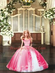 Fashionable Hot Pink Quinceanera Gowns Military Ball and Sweet 16 and Quinceanera with Lace and Ruffles Scoop Sleeveless Clasp Handle