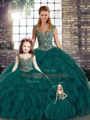 Elegant Sleeveless Beading and Ruffles Lace Up Quinceanera Gowns