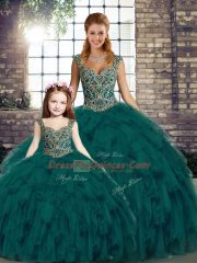 Elegant Sleeveless Beading and Ruffles Lace Up Quinceanera Gowns