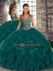 Elegant Sleeveless Beading and Ruffles Lace Up Quinceanera Gowns