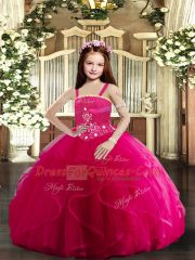 Straps Sleeveless Lace Up Child Pageant Dress Hot Pink Tulle