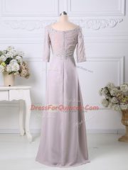 Pink Zipper Scoop Beading and Embroidery Prom Party Dress Chiffon 3 4 Length Sleeve