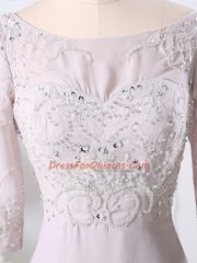 Pink Zipper Scoop Beading and Embroidery Prom Party Dress Chiffon 3 4 Length Sleeve