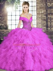 Elegant Sleeveless Beading and Ruffles Lace Up Quinceanera Gowns