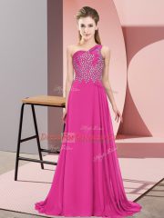 Fantastic One Shoulder Sleeveless Chiffon Homecoming Dress Beading Side Zipper