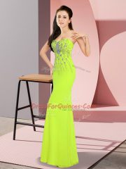 Attractive Floor Length Column/Sheath Sleeveless Yellow Green Dress for Prom Zipper