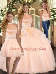Customized Sleeveless Floor Length Beading Backless Quinceanera Gown with Peach
