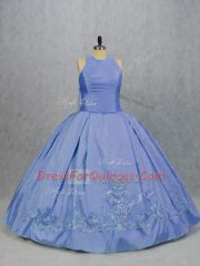 Custom Design Blue Ball Gowns Satin Scoop Sleeveless Embroidery Floor Length Zipper Vestidos de Quinceanera