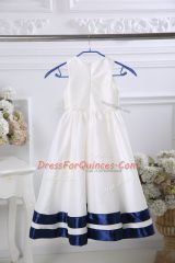 White Sleeveless Tea Length Ruffles Zipper Flower Girl Dress