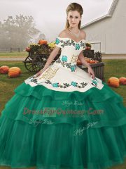 Turquoise Sweet 16 Quinceanera Dress Off The Shoulder Sleeveless Brush Train Lace Up