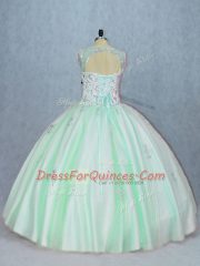 Decent Apple Green V-neck Lace Up Beading and Appliques Ball Gown Prom Dress Sleeveless