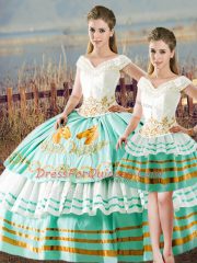 Sleeveless Lace Up Floor Length Embroidery and Ruffled Layers Quinceanera Gowns