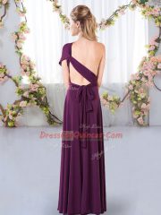 Green Empire Chiffon One Shoulder Sleeveless Ruching Floor Length Criss Cross Quinceanera Court of Honor Dress