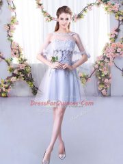 Fitting Grey Tulle Lace Up Quinceanera Court Dresses Sleeveless Mini Length Lace