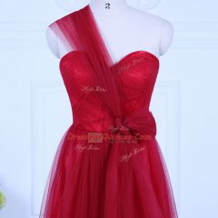 Super Floor Length Wine Red Quinceanera Dama Dress Tulle Sleeveless Ruching