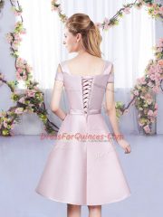 Baby Pink Sleeveless Mini Length Bowknot Lace Up Quinceanera Court Dresses